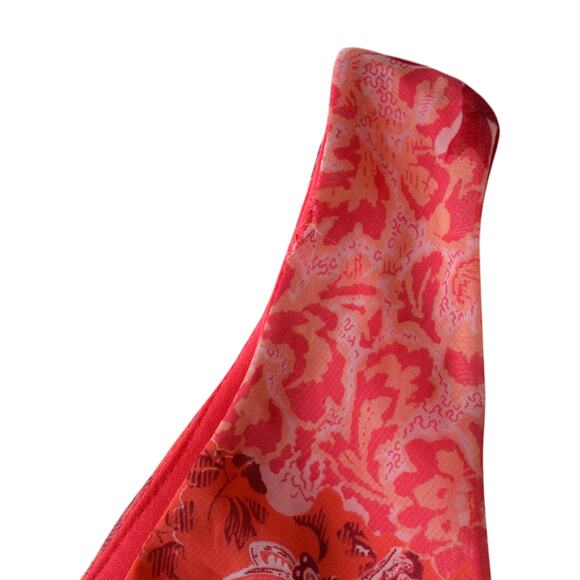 Y2K Red Floral Chiffon Sleeveless V-Neck Midi Dress - Size Medium Large - Picture 7 of 8